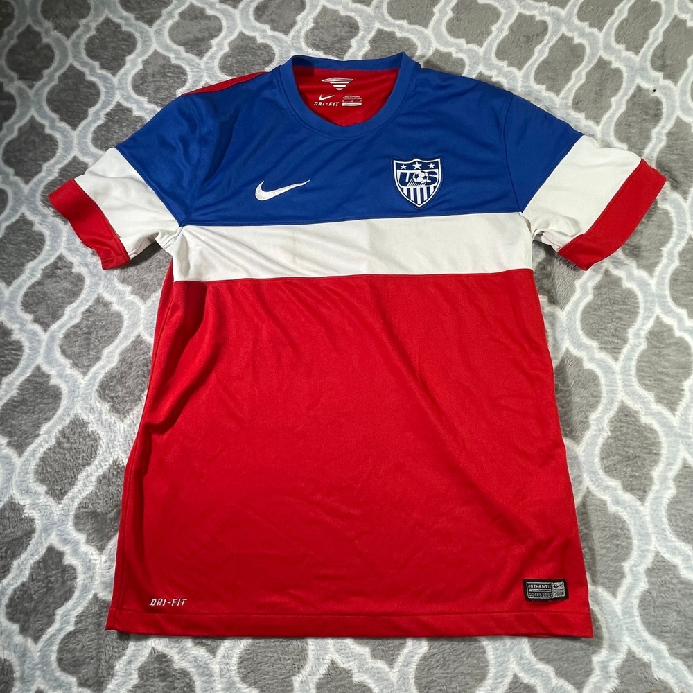 Nike USMNT US Soccer Jersey Mens Medium Red White Blue Dri-FIT Shirt 2014 Kit